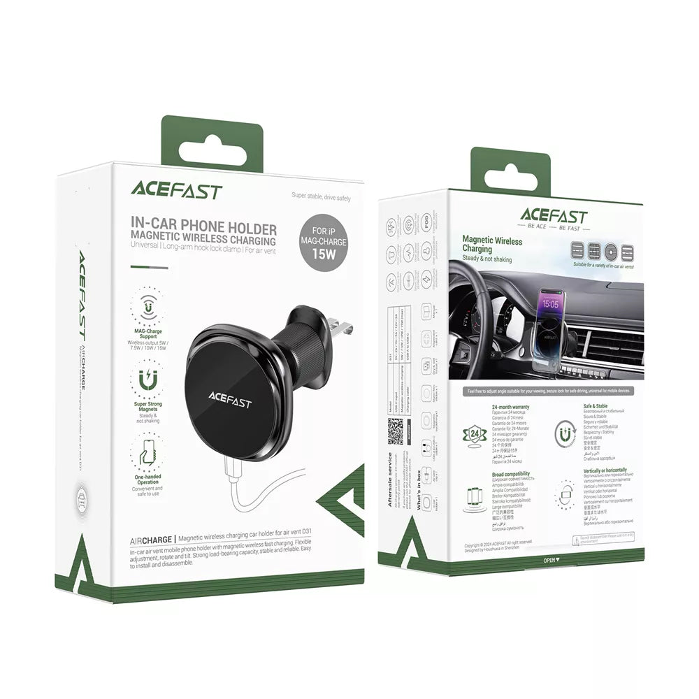 Caricabatterie Auto Wireless Acefast D31, 15W, 1.67A, Nero
