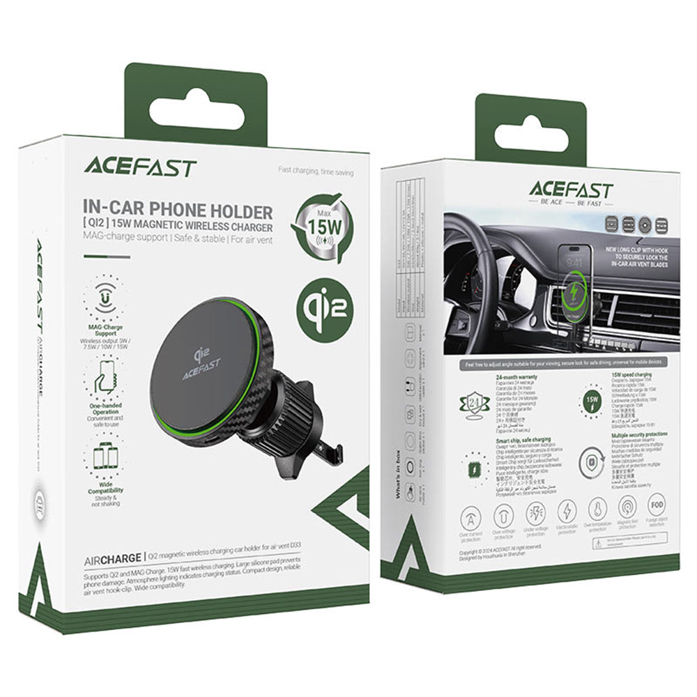 Caricabatterie Auto Wireless Acefast D33, 15W, 1.67A, Nero