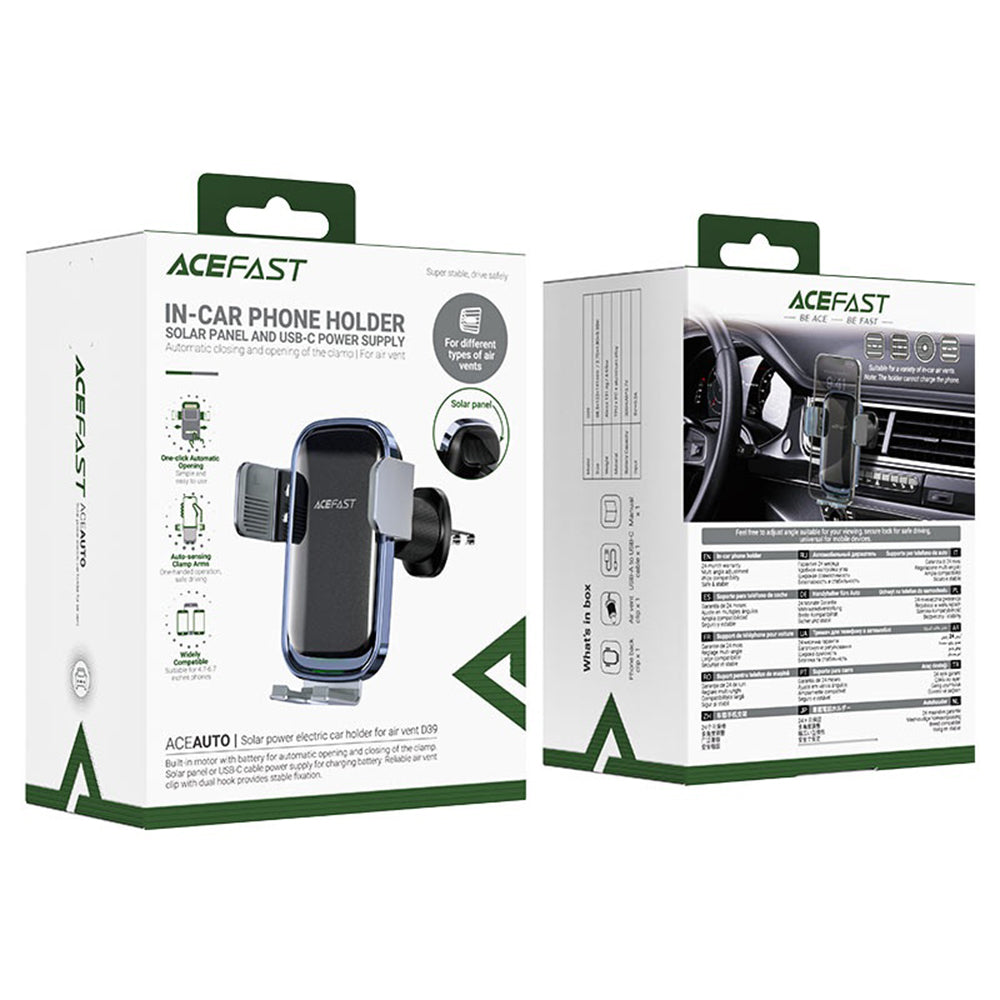 Caricabatterie Auto Wireless Acefast D39 con Pannello Solare, 15W, 1.67A, Nero