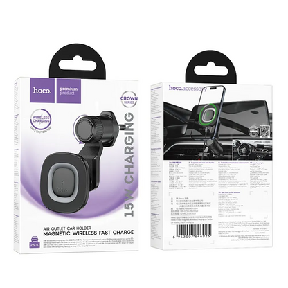 HOCO HW30 Wireless Car Charger, 15W, 1.67A, Black
