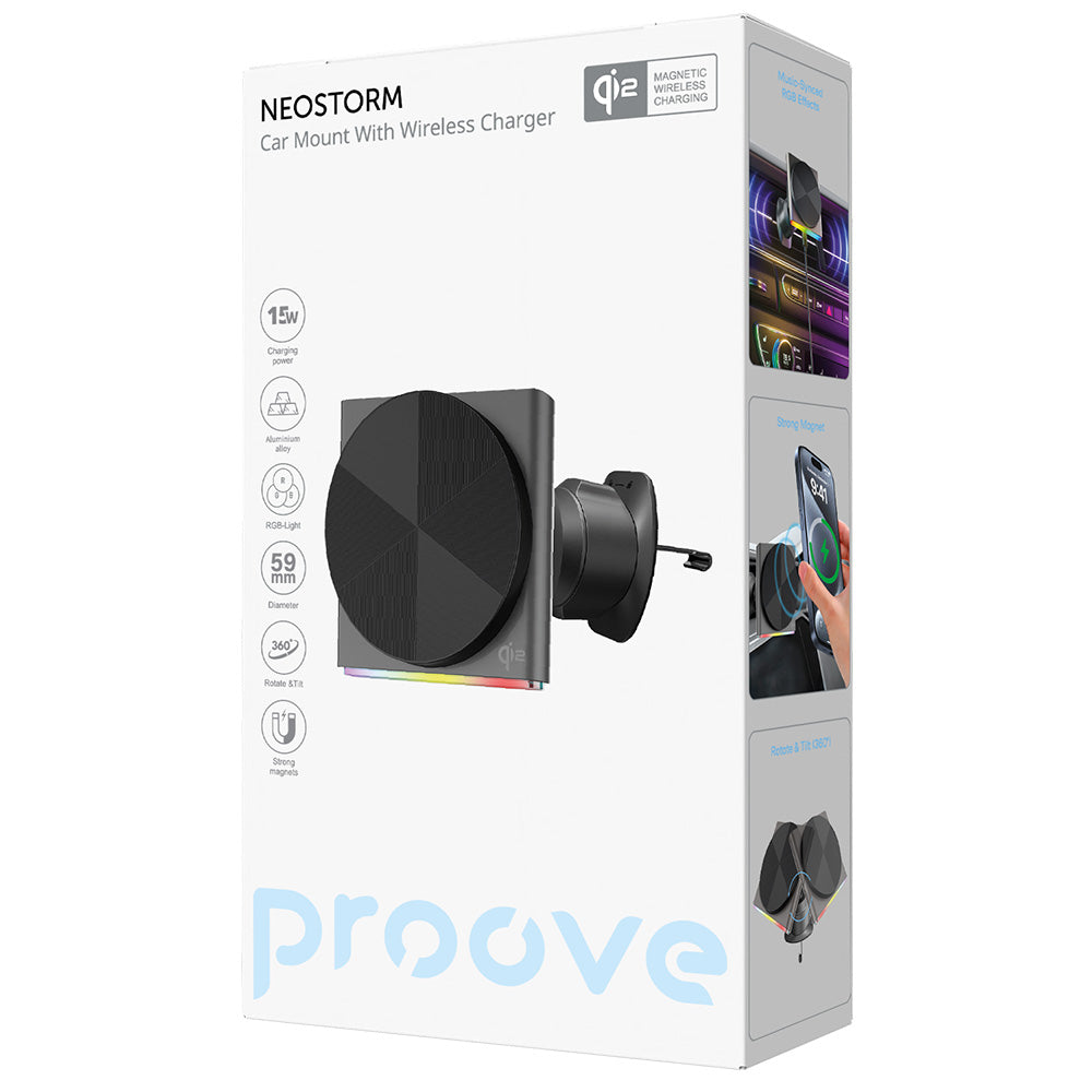 Caricabatterie Auto Wireless Proove Neostorm, 15W, 1.67A, Grigio WHNS15002003