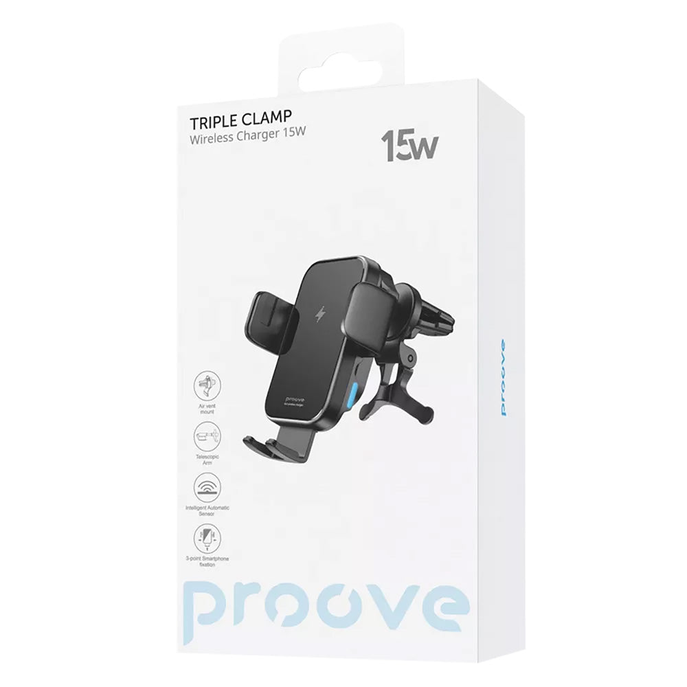 Caricabatterie Auto Wireless Proove Triple Clamp, 15W, 1.67A, Nero WHTC15010001