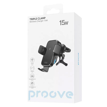 Caricabatterie Auto Wireless Proove Triple Clamp, 15W, 1.67A, Nero WHTC15010001