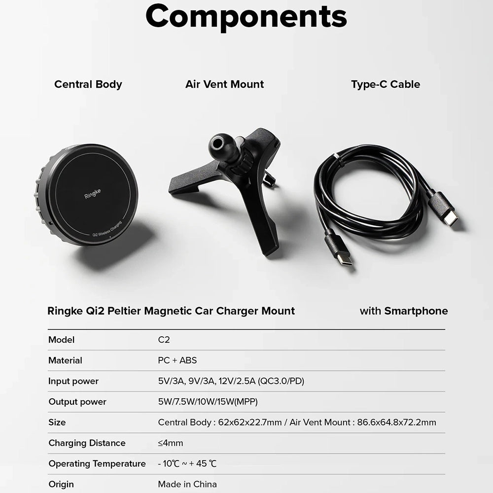 Caricabatterie Auto Wireless Ringke, 15W, 1.67A, Nero