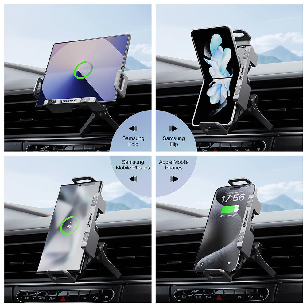 Caricabatterie Auto Wireless Techsuit SW1 ModoDock, 15W, 1.67A, Nero