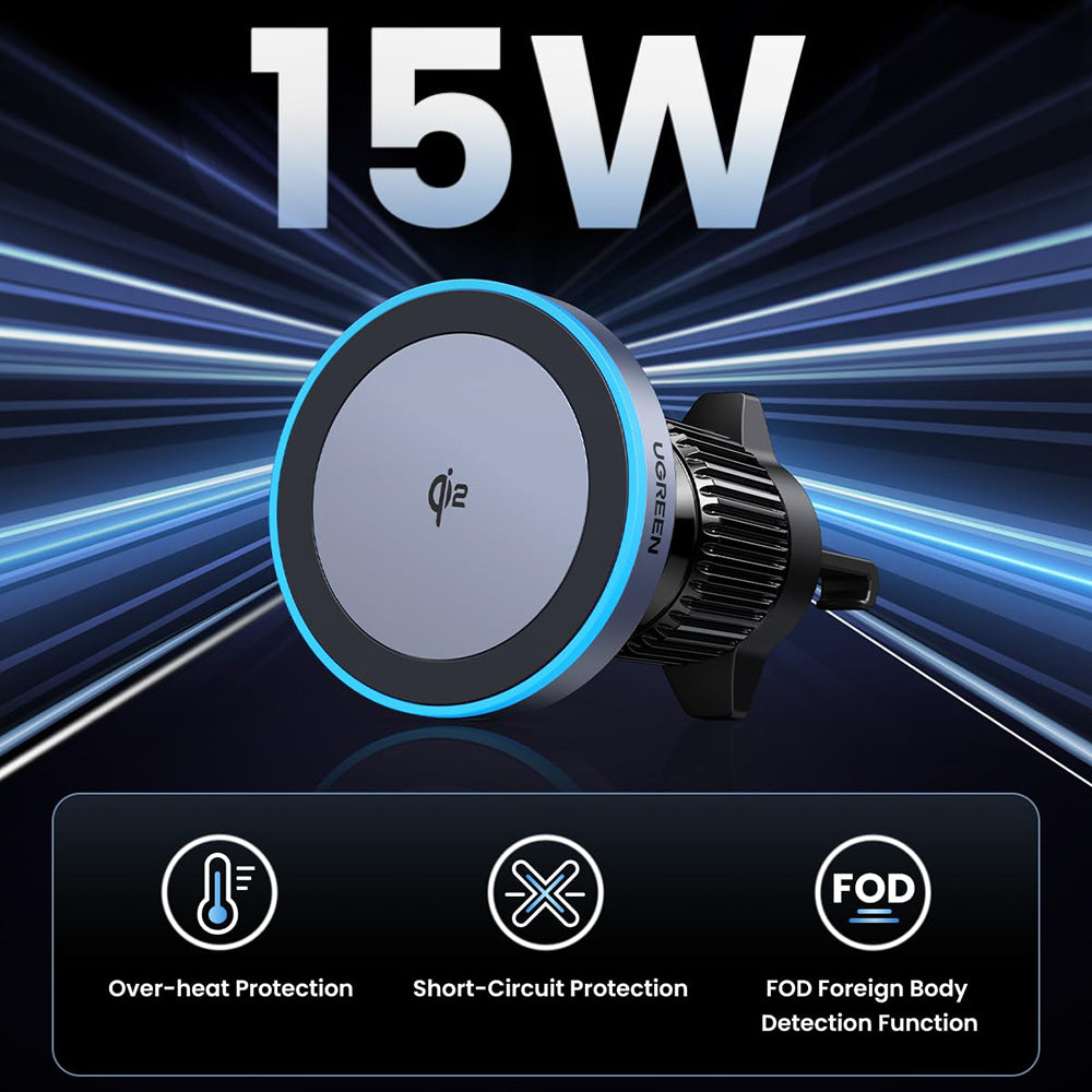 Caricabatterie Auto Wireless UGREEN W708, 15W, 1.67A, Nero