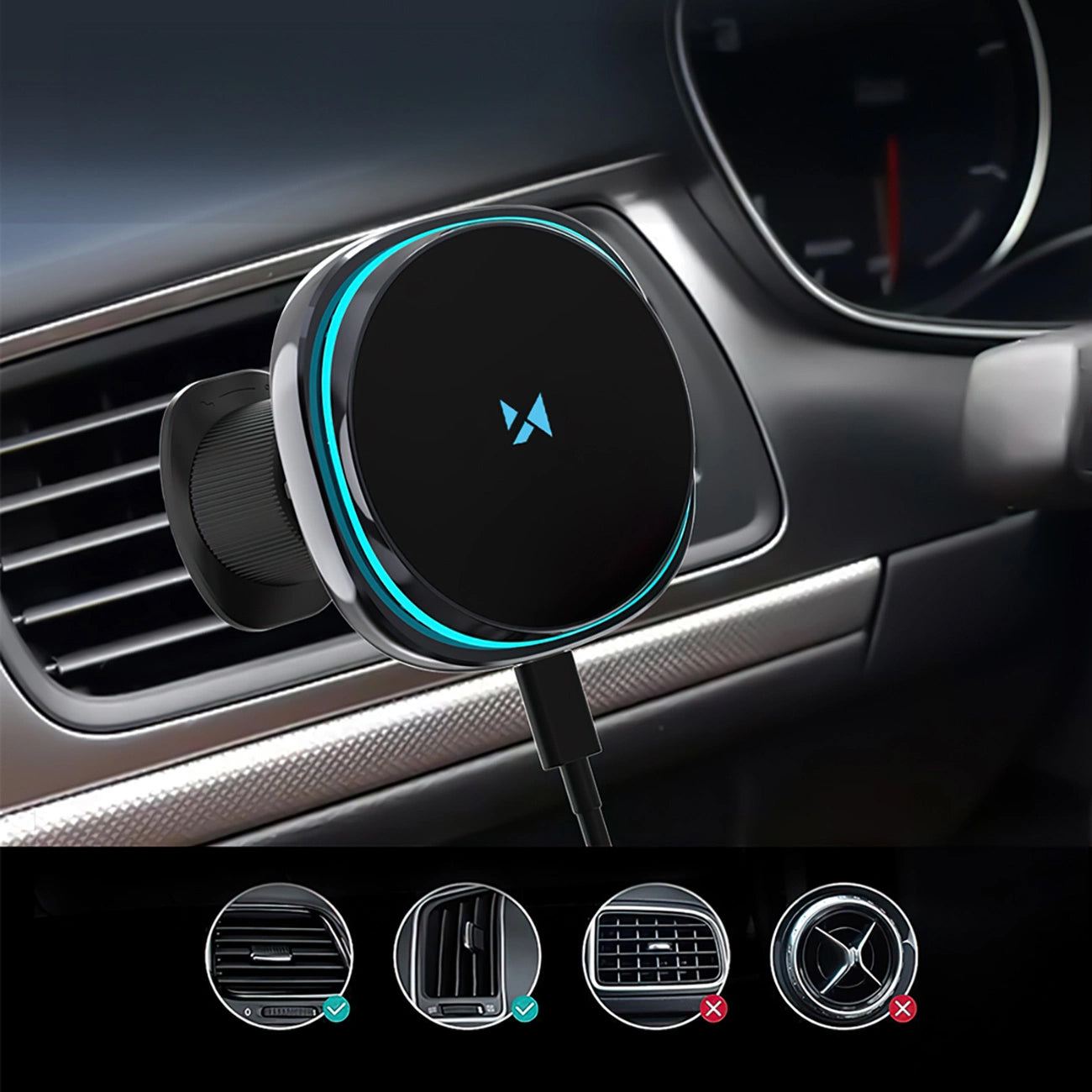 Caricabatterie Auto Wireless WZK WCT5-Q6S2Y, 15W, 1.67A, Nero