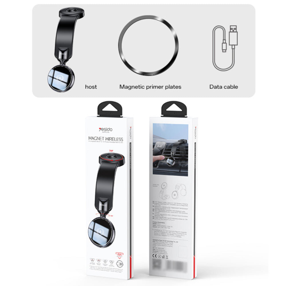 Caricabatterie Auto Wireless Yesido C316, 15W, 1.67A, Nero