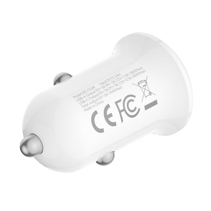 Caricabatterie Auto XO Design CC69, 30W, 3A, 1 x USB-A - 1 x USB-C, Bianco