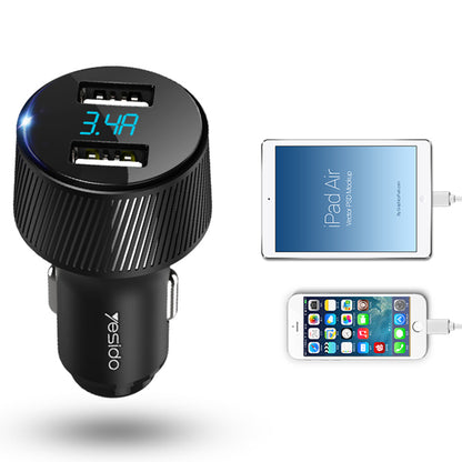 Caricabatterie Auto Yesido Y31 Display, 18W, 3A, 2 x USB-A, Nero