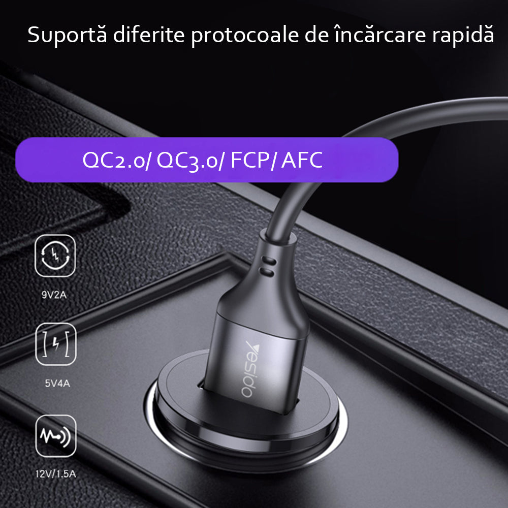 Caricabatterie Auto Yesido Y38, 18W, 3A, 1 x USB-A, Nero