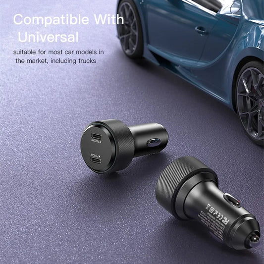 Caricabatterie Auto Yesido Y48, 60W, 3A, 2 x USB-C, Nero