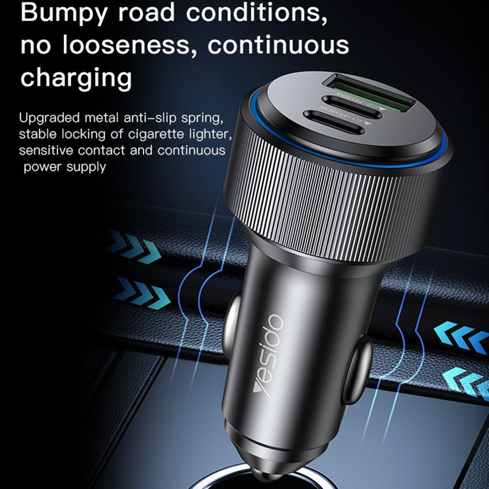Caricabatterie Auto Yesido Y50, 60W, 3A, 1 x USB-A - 2 x USB-C, Nero