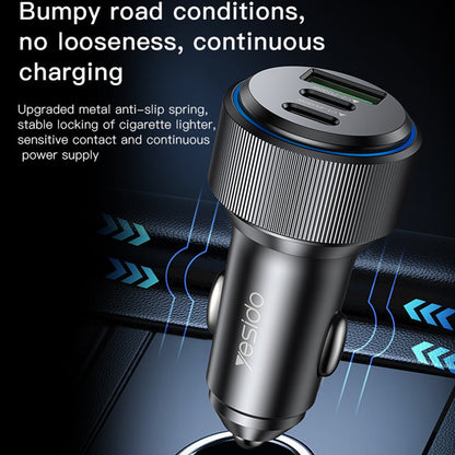 Caricabatterie Auto Yesido Y50, 60W, 3A, 1 x USB-A - 2 x USB-C, Nero
