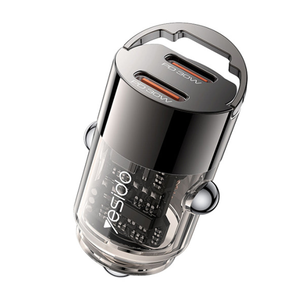 Caricabatterie Auto Yesido Y69, 30W, 3A, 2 x USB-C, Nero