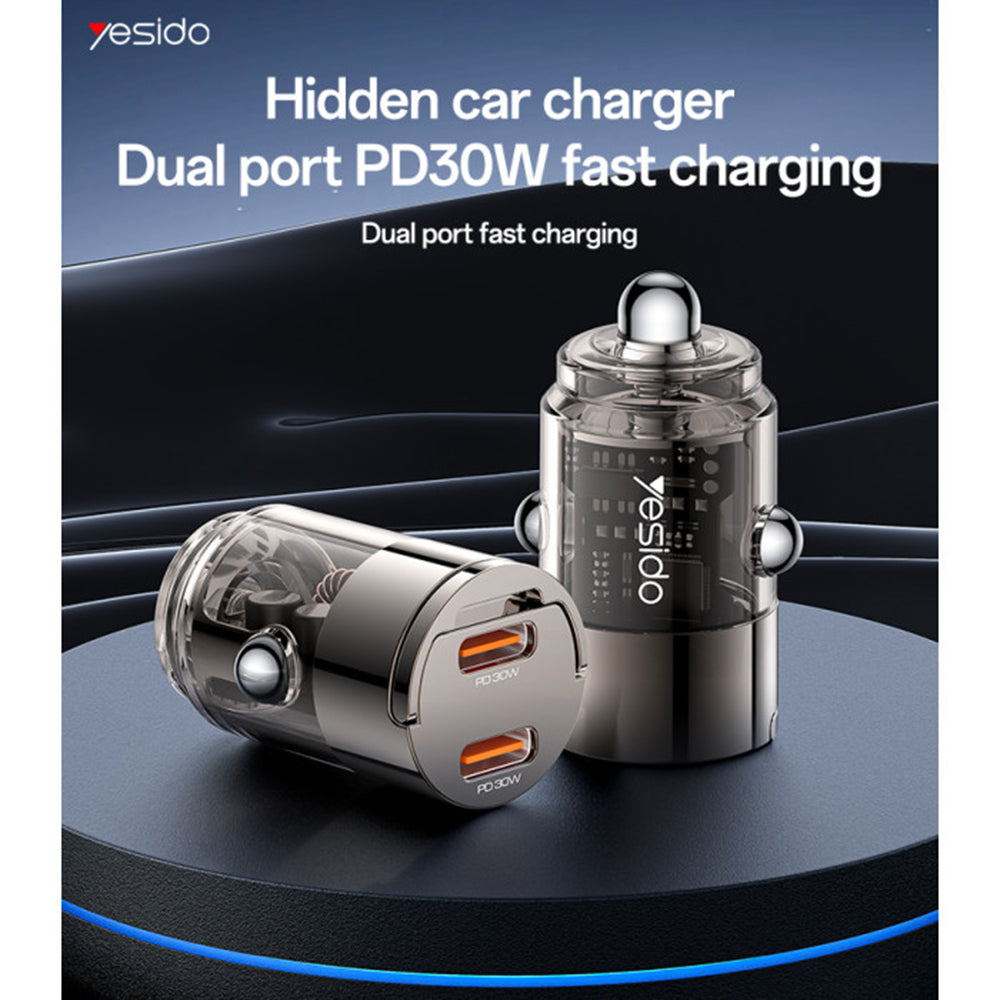 Caricabatterie Auto Yesido Y69, 30W, 3A, 2 x USB-C, Nero