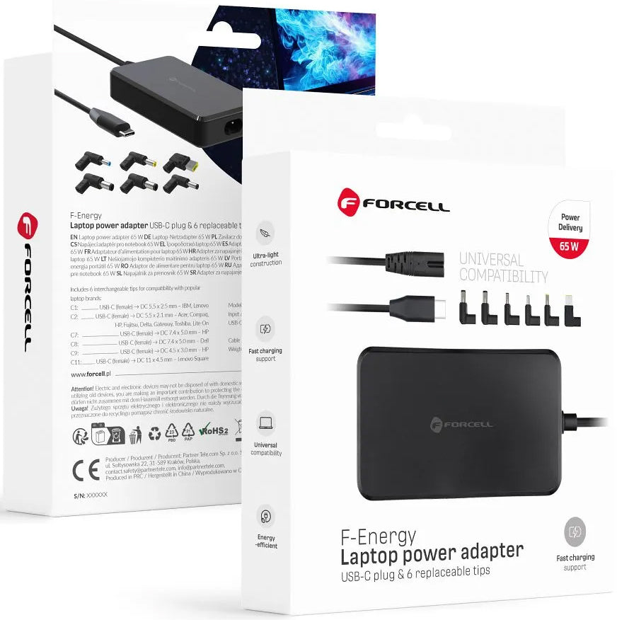 Caricabatterie Forcell F-Energy E856, 65W, Nero