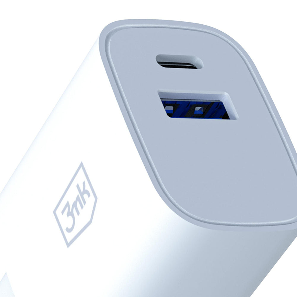 Caricatore da rete 3MK FlowPower, 30W, 1 x USB-A - 1 x USB-C, Bianco