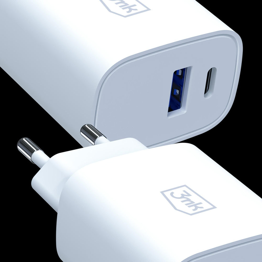 Caricatore da rete 3MK FlowPower, 30W, 1 x USB-A - 1 x USB-C, Bianco