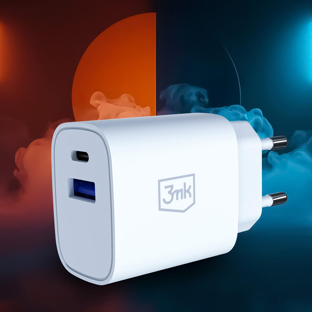 Caricatore da rete 3MK FlowPower, 30W, 1 x USB-A - 1 x USB-C, Bianco