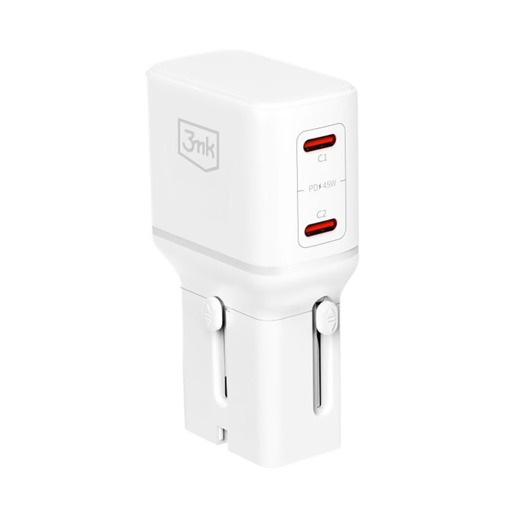 Caricatore da rete 3MK Globe Travel, 45W, 3A, 2 x USB-C, Bianco