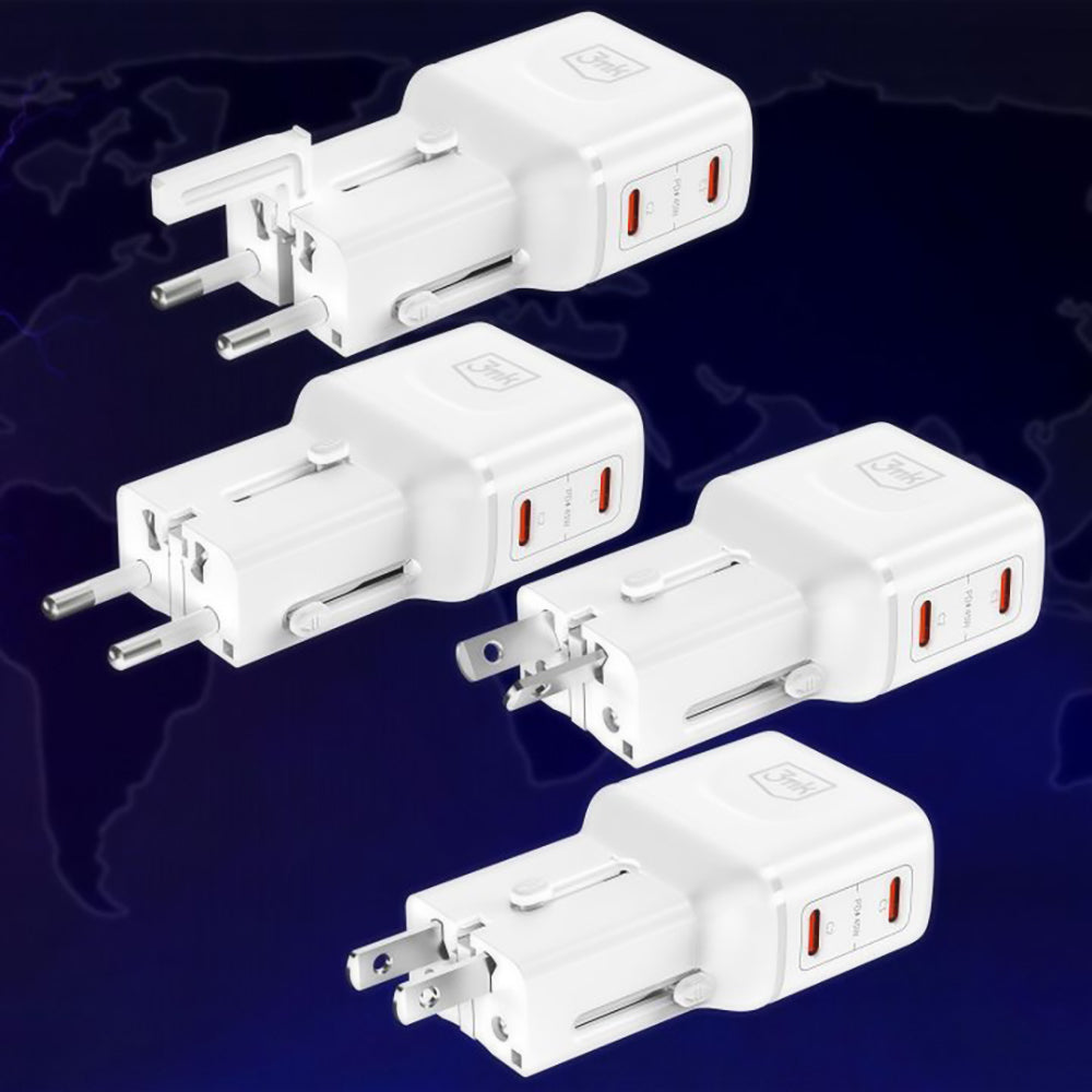 Caricatore da rete 3MK Globe Travel, 45W, 3A, 2 x USB-C, Bianco