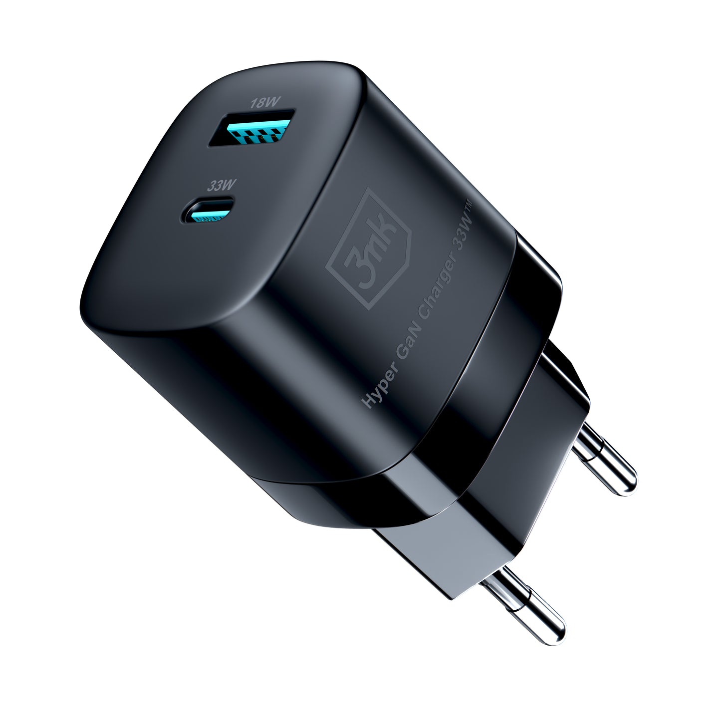 Caricatore di rete 3MK HyperCharger GaN, 33W, 3A, 1 x USB-A - 1 x USB-C, nero 