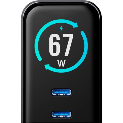 Caricatore da rete 3MK InCharge Lumin Display, 67W, 5A, 1 x USB-A - 2 x USB-C, Nero