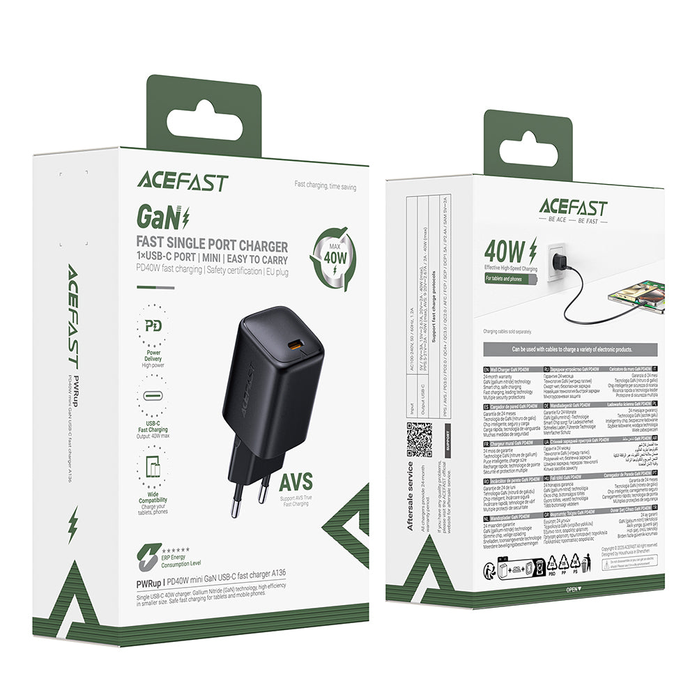 Caricabatterie Retea Acefast A136, 40W, 3A, 1 x USB-C, Nero