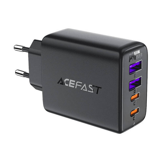 Caricatore da rete Acefast A61, 45W, 3A, 2 x USB-A - 2 x USB-C, Nero