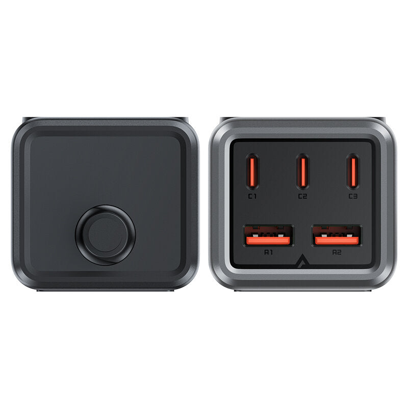 Caricabatterie di rete Acefast Z2 GaN, 75W, 5A, 2 x USB-A - 3 x USB-C - 1 x Schuko, Grigio