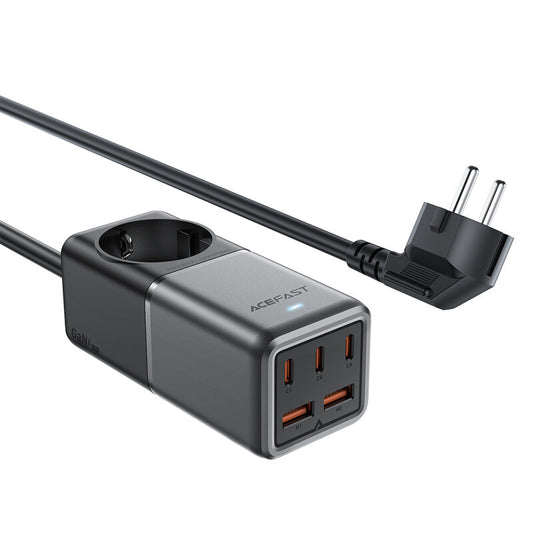 Caricabatterie di rete Acefast Z2 GaN, 75W, 5A, 2 x USB-A - 3 x USB-C - 1 x Schuko, Grigio