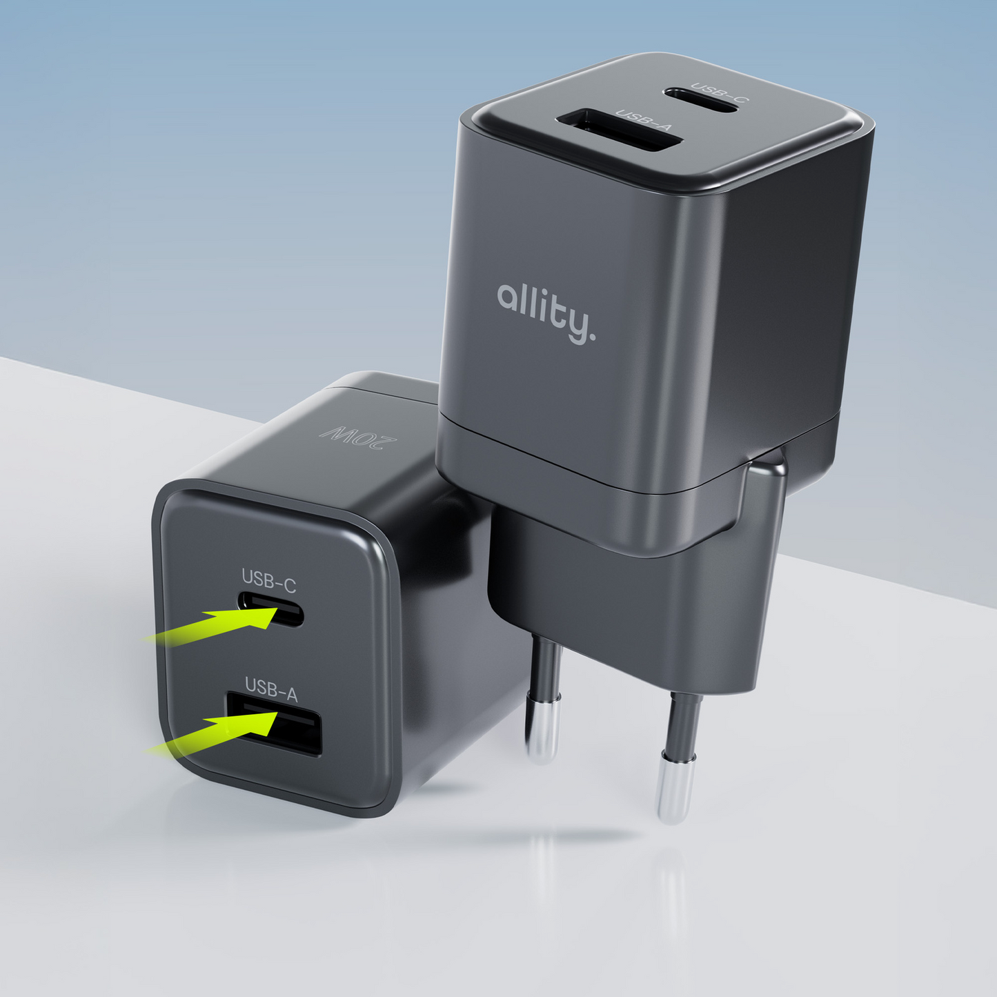 Caricabatterie Rete Allity. ATC-01-30WAC Mini, 30W, 3A, 1 x USB-A - 1 x USB-C, Nero