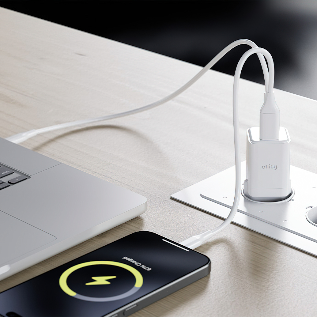 Caricabatterie Rete Allity. ATC-01-30WAC Mini, 30W, 3A, 1 x USB-A - 1 x USB-C, Bianco