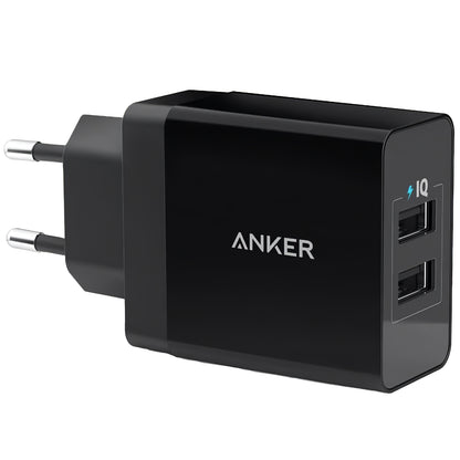 Caricabatterie di rete Anker PowerPort, 24W, 2,4A, 2 x USB-A, nero A2021L11 