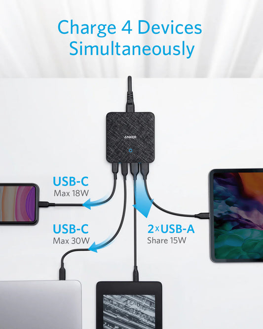 Caricabatterie Stazione Anker PowerPort Atom III, 65W, 3A, 2 x USB-A - 2 x USB-C, Nero A2046G12