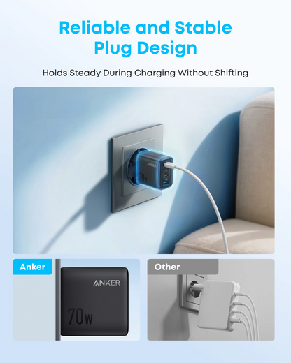 Caricabatterie Retea Anker Zolo, 70W, 3.5A, 1 x USB-A - 3 x USB-C, Nero A121CG11