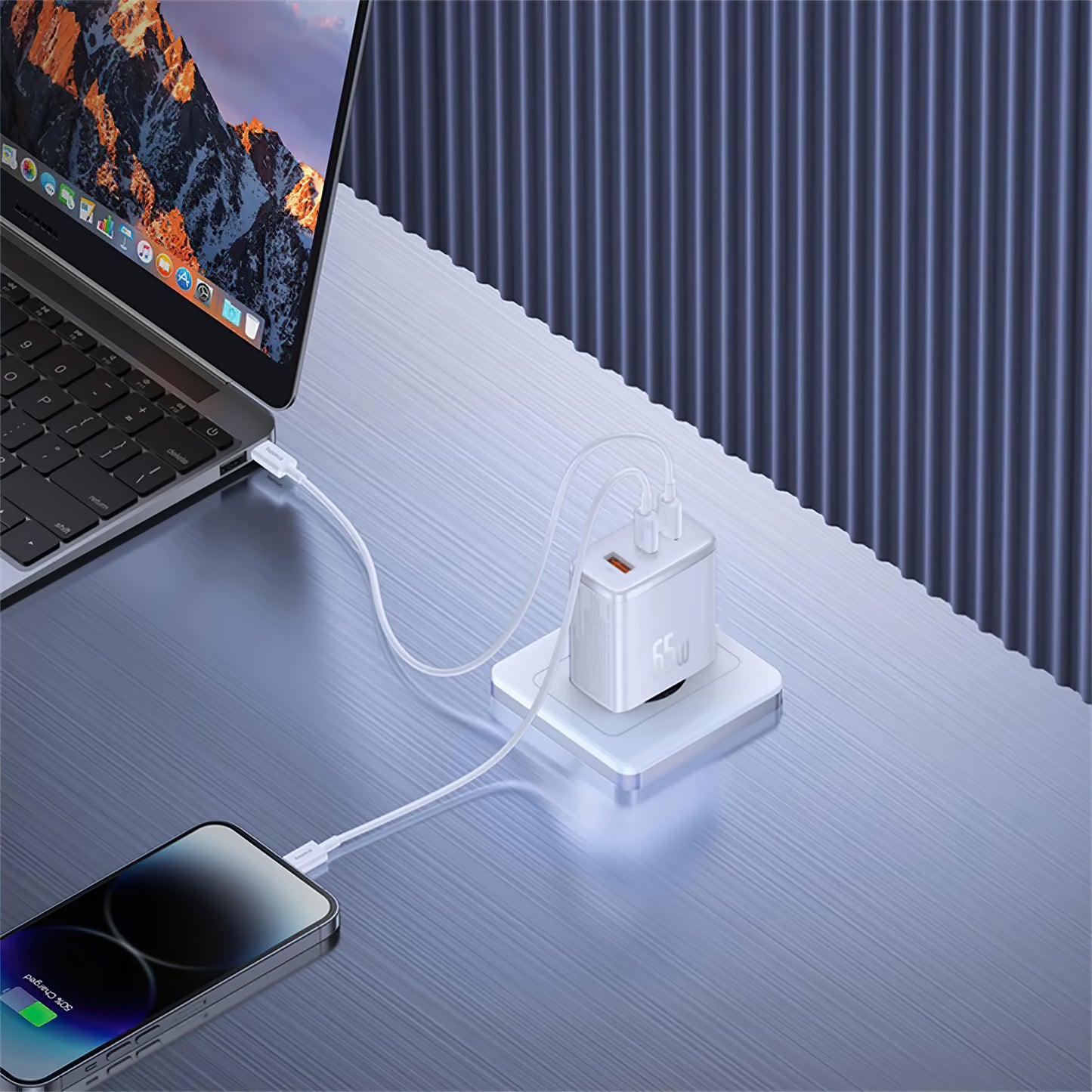 Caricabatterie di rete Baseus Cube Pro, 65W, 3,25A, 1 x USB-A - 2 x USB-C, bianco P10152301213-00