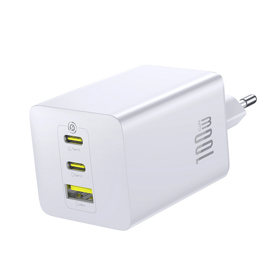 Caricabatterie Rete Baseus EnerFill FE11, 100W, 5A, 1 x USB-A - 2 x USB-C, Bianco P10182102213-00