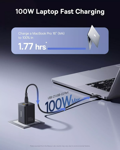 Caricabatterie Rete Baseus EnerFill FE11, 100W, 5A, 1 x USB-A - 2 x USB-C, Grigio P10182102123