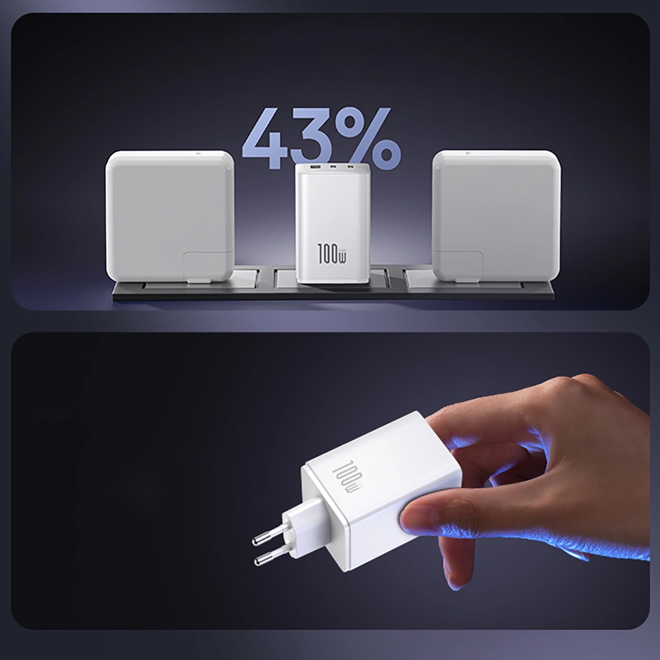 Caricabatterie Rete Baseus EnerFill FE11, 100W, 5A, 1 x USB-A - 2 x USB-C, Bianco P10182102213-00