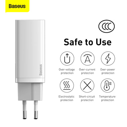 Caricatore di rete Baseus GaN2 Lite, 65W, 3A, 1 x USB-A - 1 x USB-C, bianco CCGAN2L-B02 