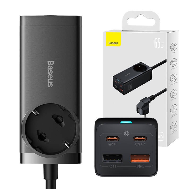 Caricabatterie di rete Baseus GaN3 Pro PowerStrip, 65W, 3A, 2 x USB-A - 2 x USB-C - 1 x Schuko, nero PSZM000901 PSZM000901 