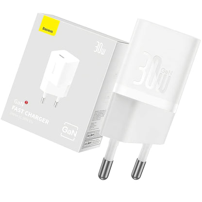 Caricatore di rete Baseus GaN GaN Mini 1C, 30W, 3A, 1 x USB-C, bianco CCGN070502