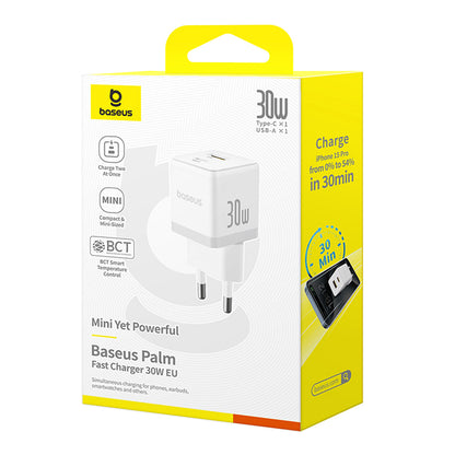 Baseus Palm Network Charger, 30W, 3A, 1 x USB-A - 1 x USB-C, White P1011160A213-00