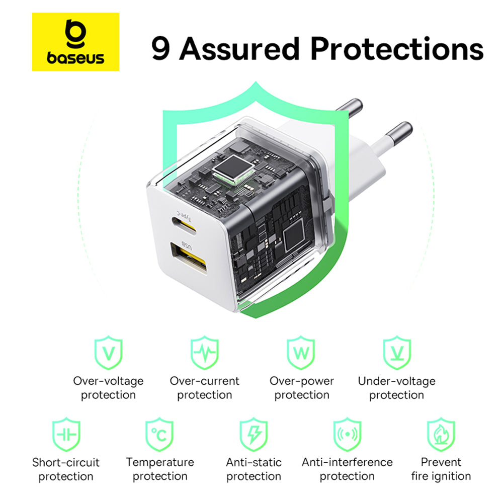 Baseus Palm Network Charger, 30W, 3A, 1 x USB-A - 1 x USB-C, White P1011160A213-00