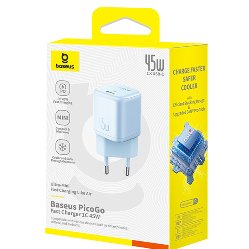 Caricabatterie Rete Baseus PicoGo, 45W, 3A, 1 x USB-C, Blu P10176800313-00