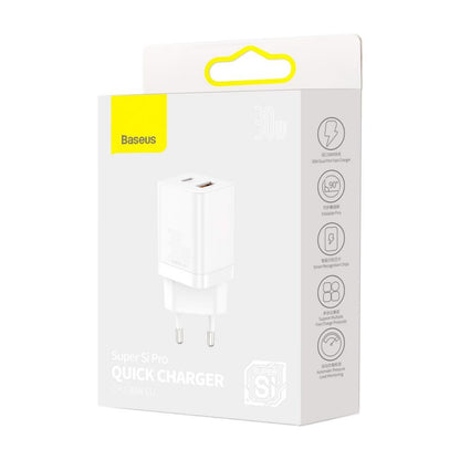 Caricabatterie di rete Baseus Super Si Pro, 30W, 3A, 1 x USB-A - 1 x USB-C, bianco CCSUPP-E02