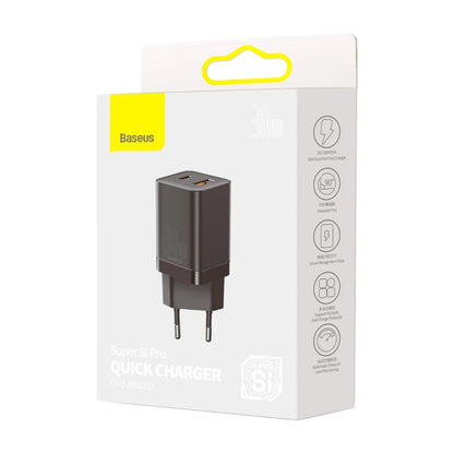 Caricabatterie di rete Baseus Super Si Pro, 30W, 3A, 1 x USB-A - 1 x USB-C, nero CCSUPP-E01