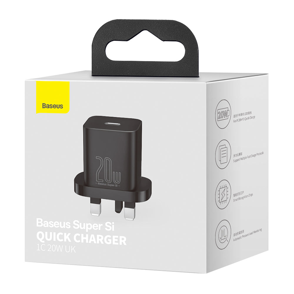 Caricabatterie Retea Baseus Super Si UK, 20W, 3A, 1 x USB-C, Nero CCSUP-K01